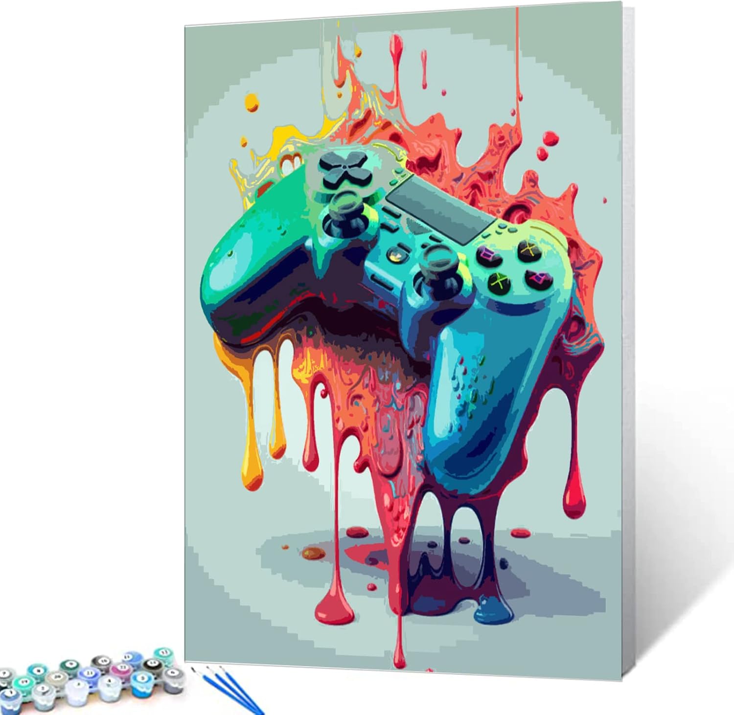 Aihonmin Pintura acrílica por números para adultos, kit de pintura al óleo colorido para bricolaje, letrero de juego deslumbrante, pintura, lienzo