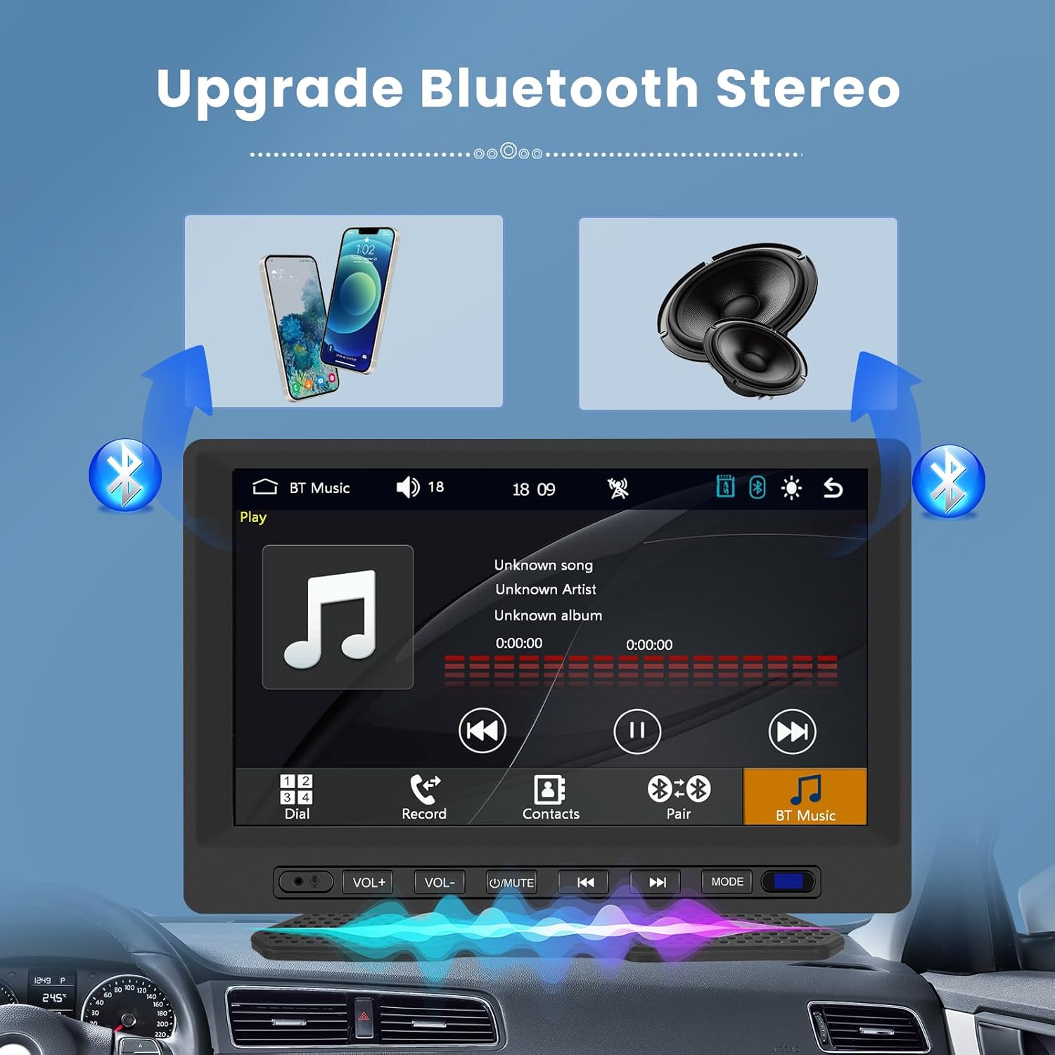 Inefala Estéreo portátil inalámbrico para automóvil Apple CarPlay de 7 pulgadas, soporte para tablero CarPlay con Android Auto, pantalla táctil Full