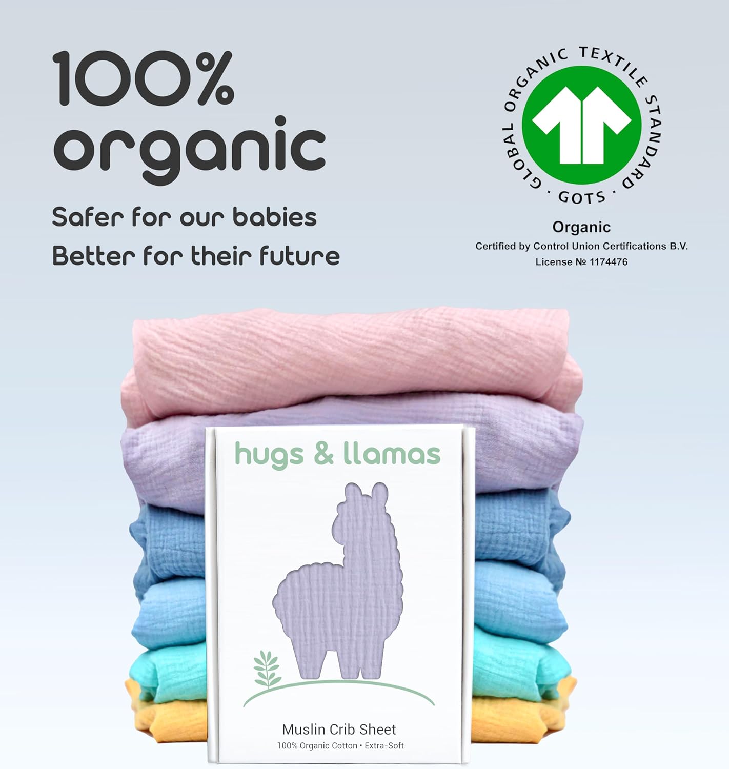 hugs & llamas  Sábana bajera ajustable de muselina de algodón 100% orgánico  Sábanas de cuna de primera calidad para niños y niñas  Sábanas