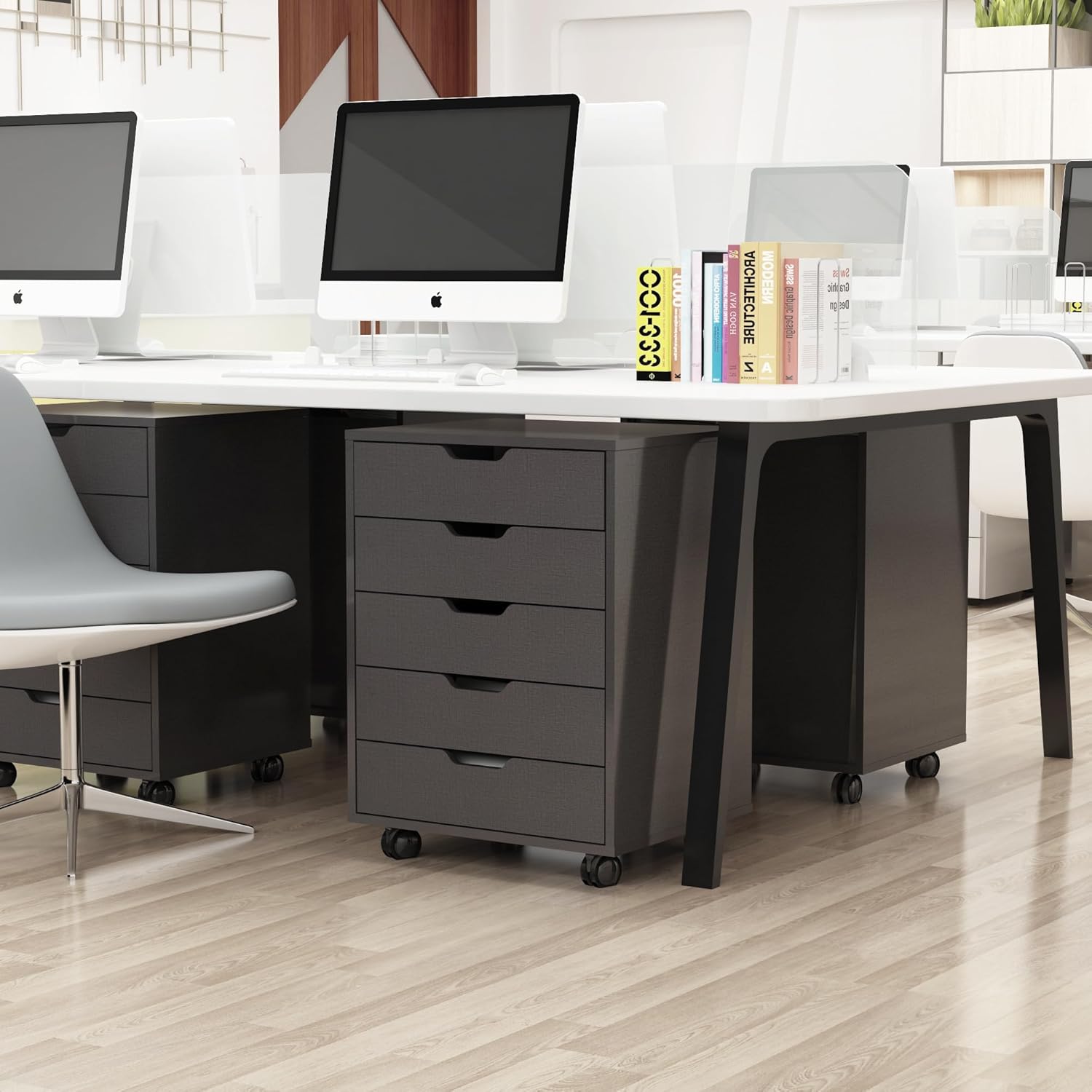 Zanzio Archivador móvil para oficina en casa con 5 cajones delgados, pequeño gabinete vertical comercial con ruedas, archivador rodante para