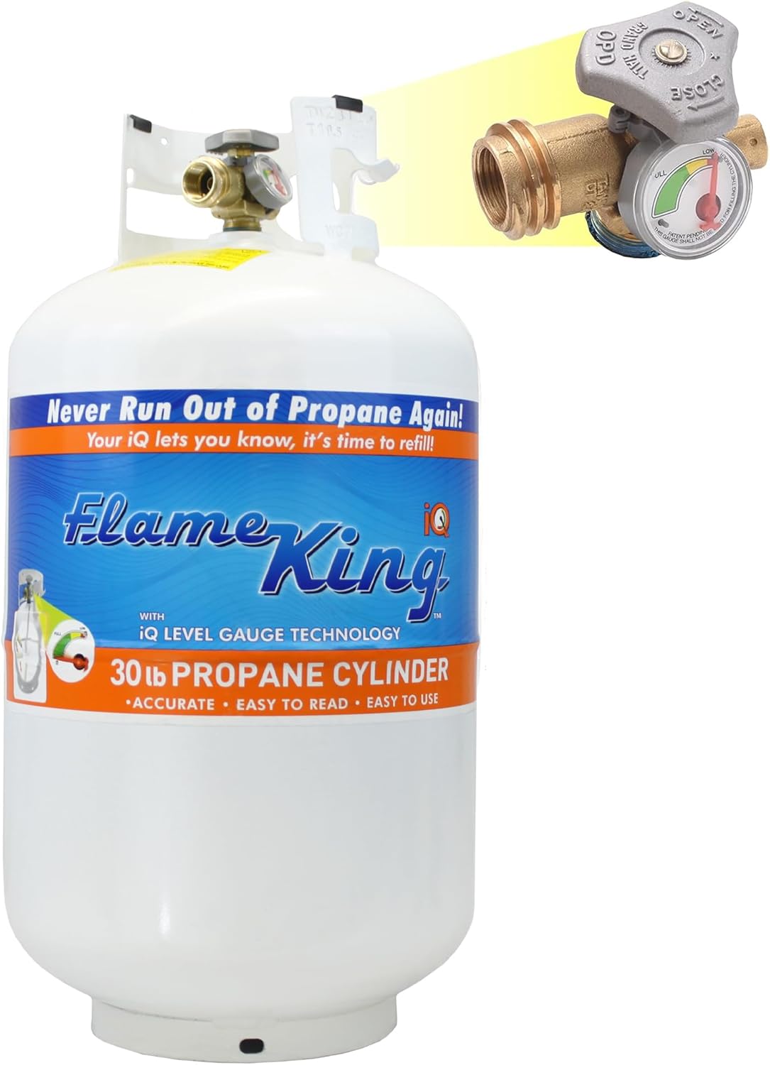 Flame King YSN330 – Cilindro de tanque de propano de acero de 30 libras con medidor y válvula OPD para parrillas y barbacoas, campamento, pesca y