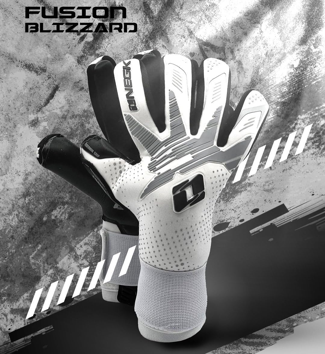 Fusion Blizzard – Guantes de portero de fútbol profesionales sin tirantes (tallas 7-11) agarre de contacto de 0.157 in  Corte negativo  Guantes de