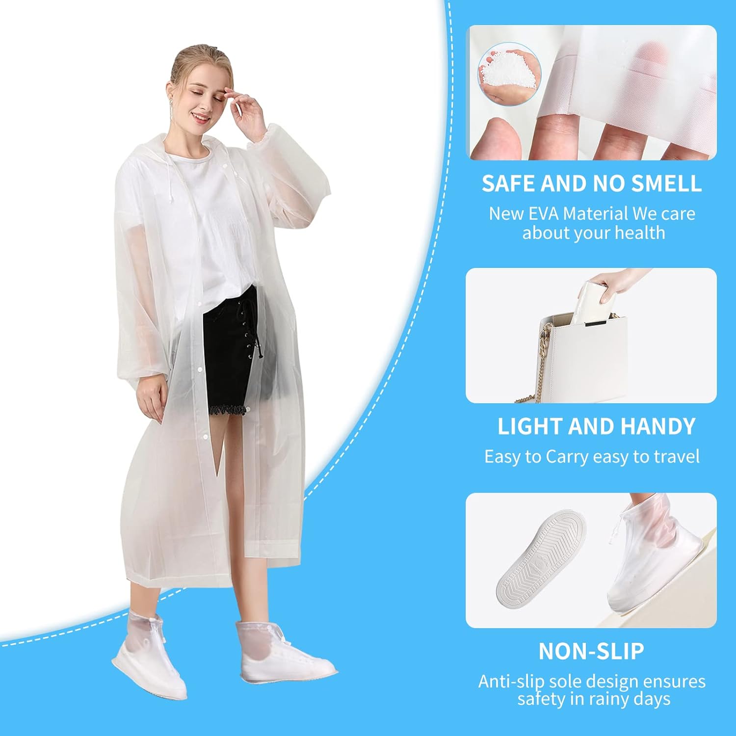 Ponchos de lluvia para adultos, ponchos para adultos con fundas impermeables para zapatos, abrigos de lluvia reutilizables con capucha y mangas,