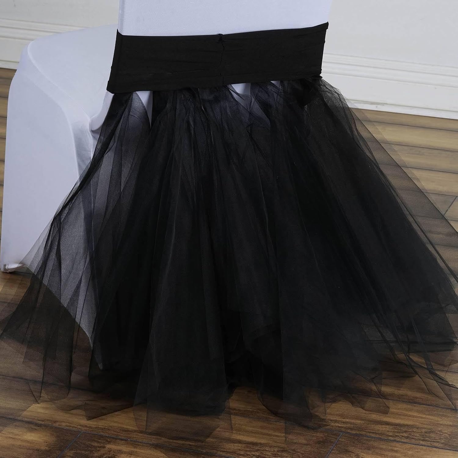 Efavormart – 40 piezas de falda tutú para silla de elastano negro, decoración de silla para eventos de boda