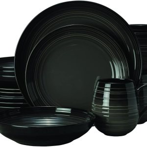 Mikasa Swirl Coupe – Juego de vajilla negra de 16 piezas, servicio para 4, Gaphite Ombre, grafito Mikasa Swirl Coupe – Juego de vajilla negra de 16 piezas, servicio para 4, Gaphite Ombre, grafito