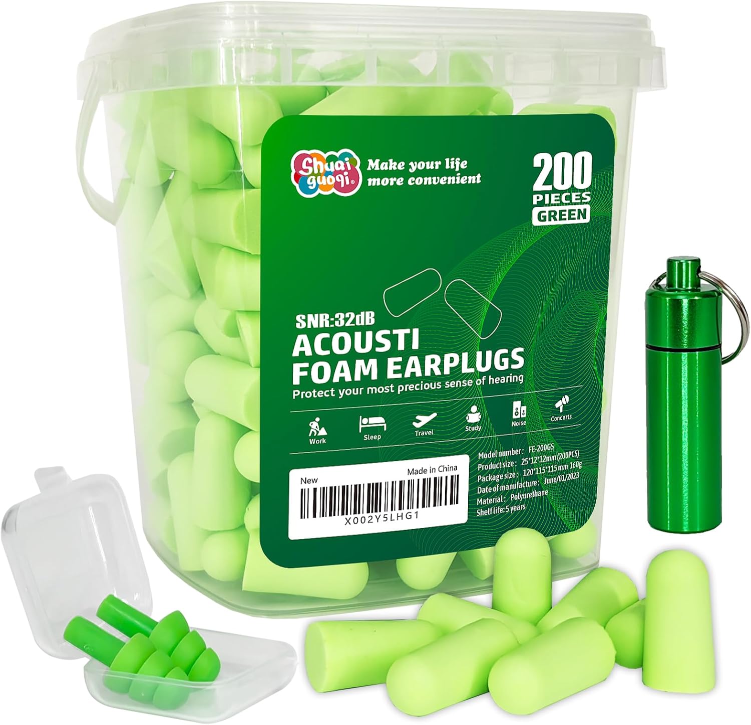 200 tapones para los oídos (100 pares) de espuma suave, tapones para los oídos con bloqueo de sonido, tapones desechables de rebote lento para