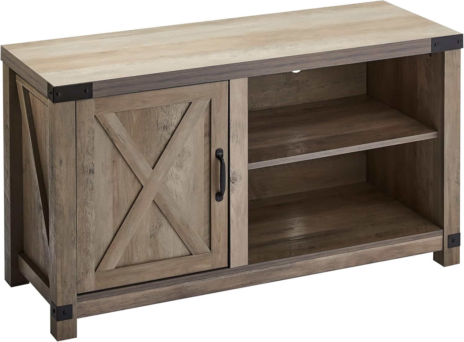 ROCKPOINT Soporte de consola de almacenamiento con puerta de granero individual para televisores de hasta 55 pulgadas, 44 pulgadas, gris lavado
