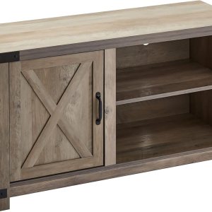 ROCKPOINT Soporte de consola de almacenamiento con puerta de granero individual para televisores de hasta 55 pulgadas, 44 pulgadas, gris lavado ROCKPOINT Soporte de consola de almacenamiento con puerta de granero individual para televisores de hasta 55 pulgadas, 44 pulgadas, gris lavado