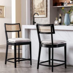 Taburetes de bar de ratán de altura de mostrador, taburetes modernos de mostrador de 26 pulgadas con respaldo de bastón, sillas de bar de mediados Taburetes de bar de ratán de altura de mostrador, taburetes modernos de mostrador de 26 pulgadas con respaldo de bastón, sillas de bar de mediados