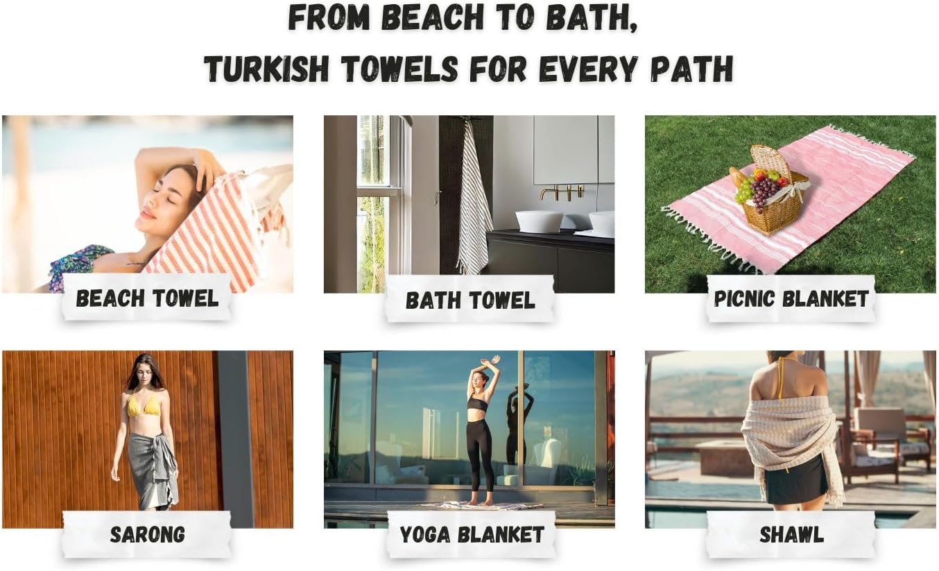 Bazaar Anatolia Toallas de baño turcas 100% algodón, toalla de playa de gran tamaño, secado rápido, estilo bohemio, decoración de granja, toallas de