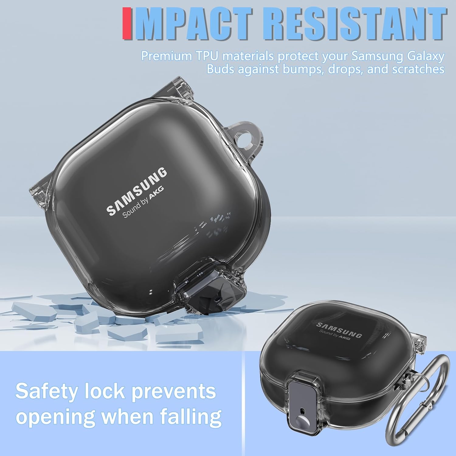 Con bloqueo de seguridad Funda transparente para Samsung Galaxy Buds 2 ProGalaxy Buds 2Galaxy Buds ProGalaxy Buds Live, accesorios con kit de