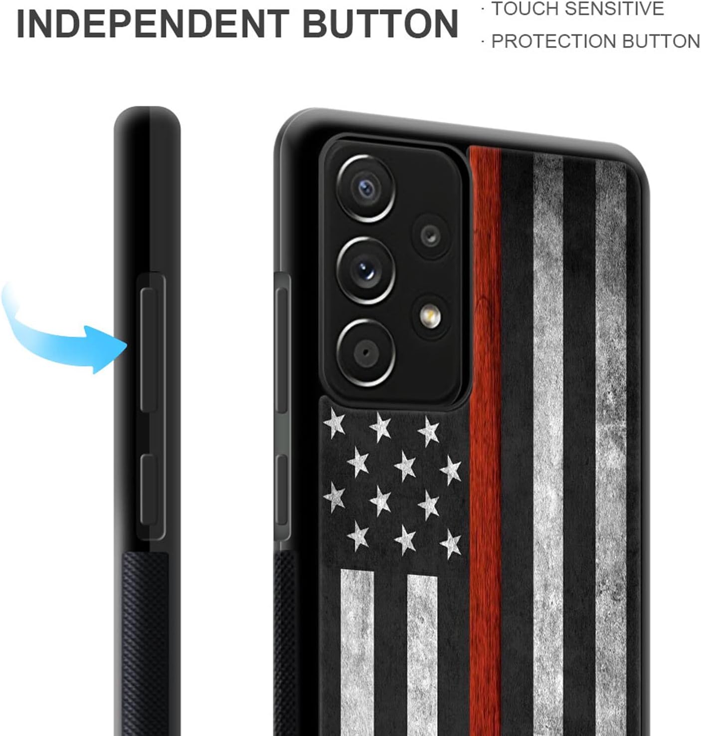 CARLOCA Funda compatible con Samsung Galaxy A53 5G, diseño gráfico de identidad de bandera estadounidense negra y roja, a prueba de golpes,