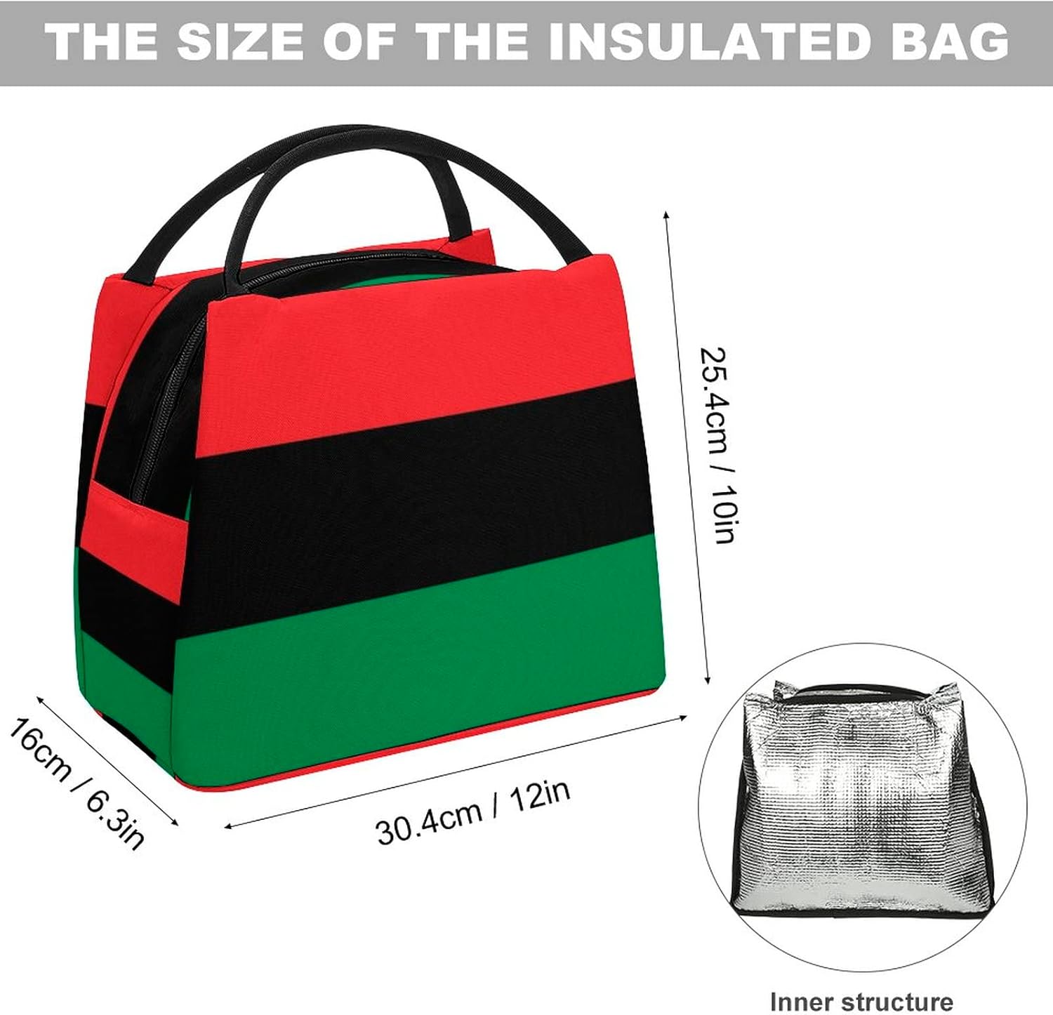 Bolsa de almuerzo térmica reutilizable con bandera afroamericana, bolsa de almuerzo térmica para hombres y mujeres, trabajo, picnic y viajes