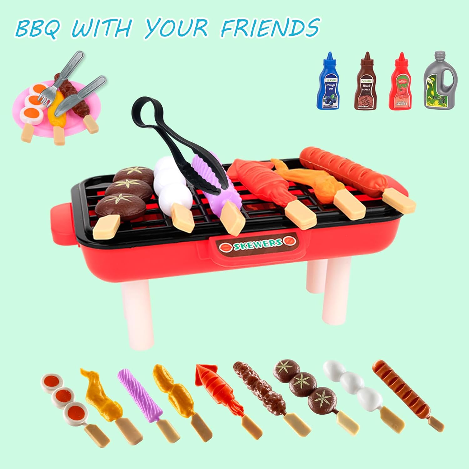 Holycco Juego de accesorios de cocina, juego de cocina para niños con ollas y sartenes de juego, juego de cocina de campamento, accesorios de cocina