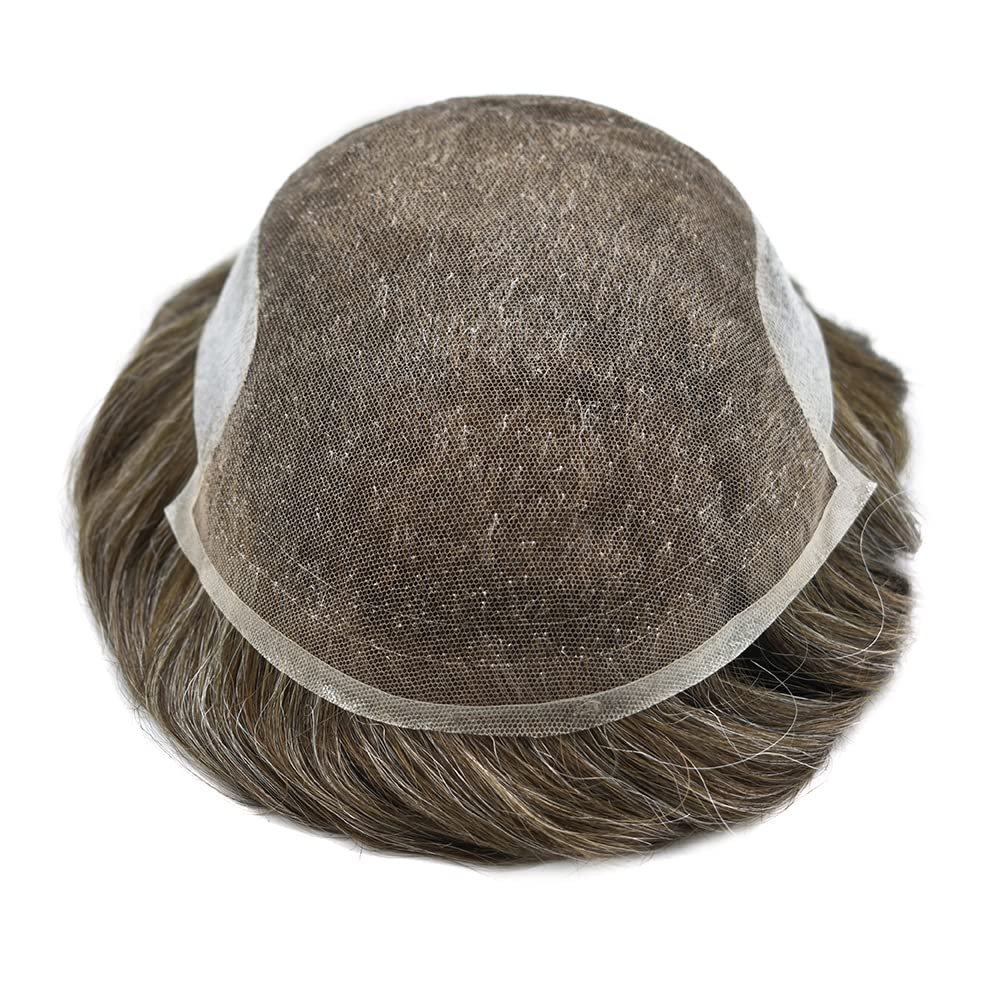 Tupé para hombre, pieza de cabello humano real, suave, encaje suizo para hombres, nudo blanqueado, unidades de piezas de cabello para hombre, línea
