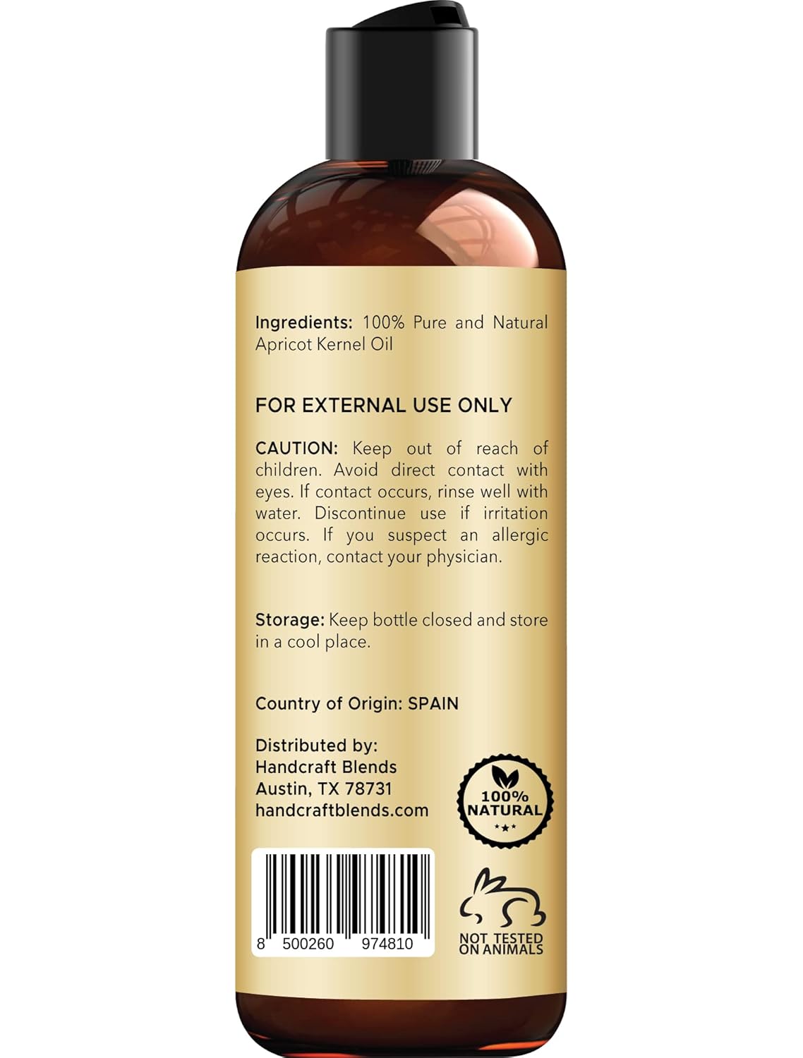 Handcraft Blends Aceite de albaricoque 100% puro y natural, aceite de albaricoque portador prensado en frío de alta calidad para aromaterapia,