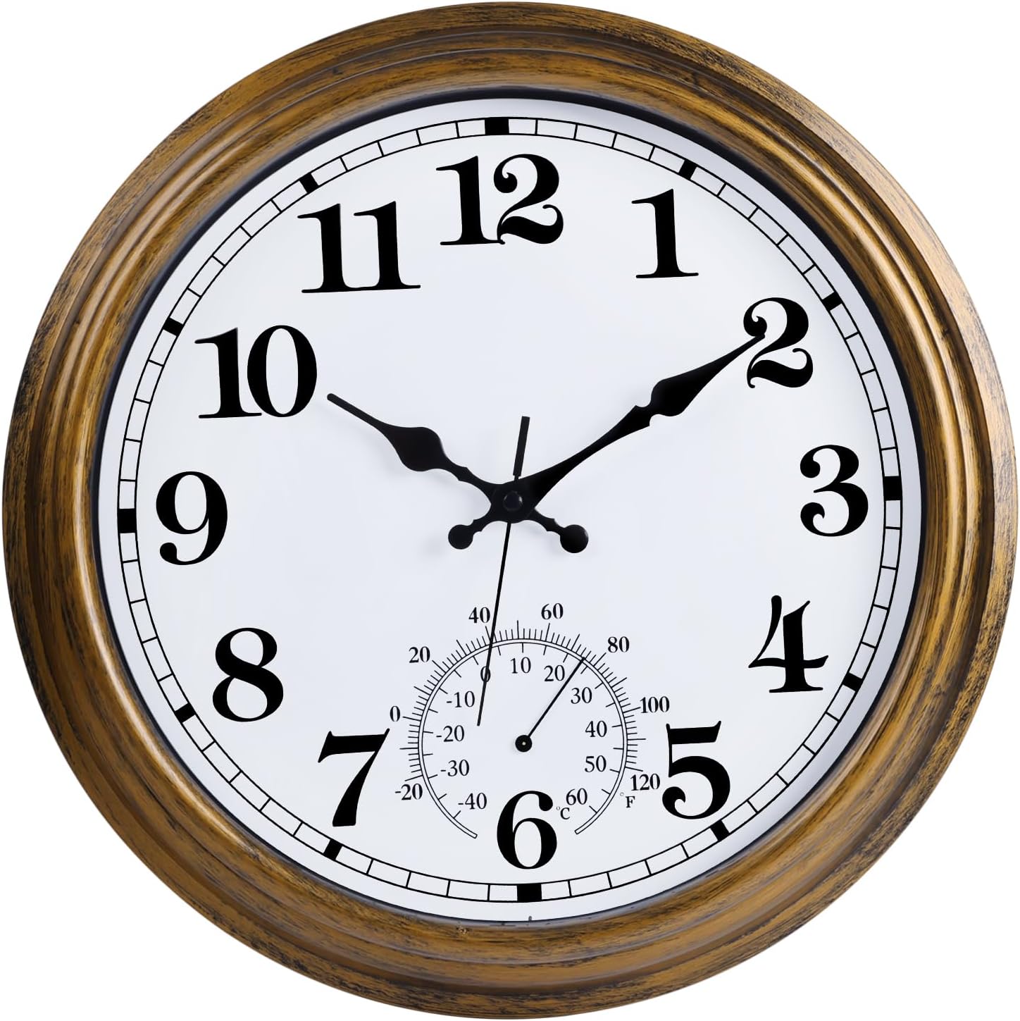 Reloj grande de 16 pulgadas para exteriores, reloj retro impermeable para interiores y exteriores, reloj sin tictac con termómetro, reloj de pared a