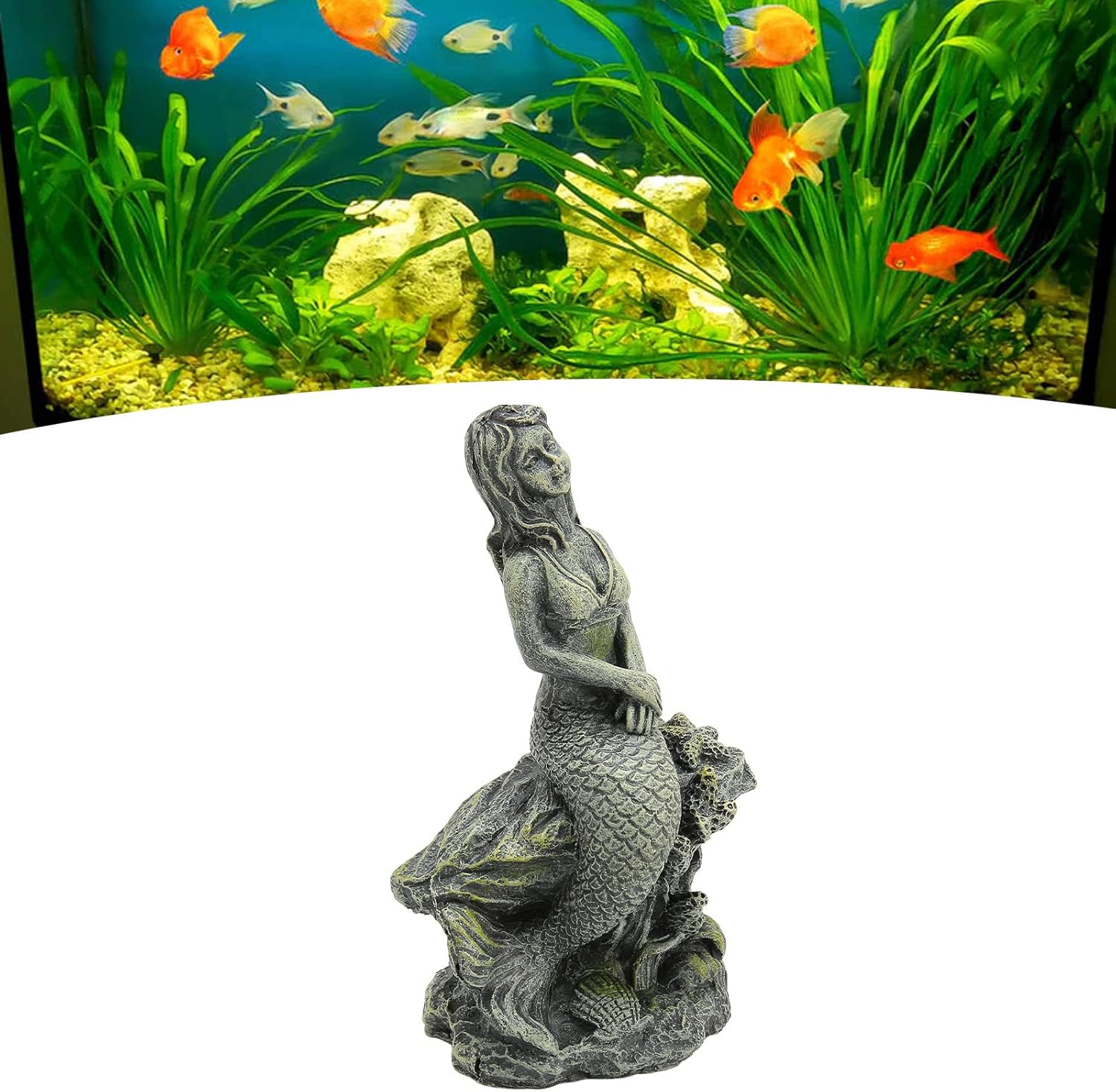 Decoraciones de pecera de sirena, estatua de sirena de acuario, hermosa decoración de resina segura para peceras para decoraciones