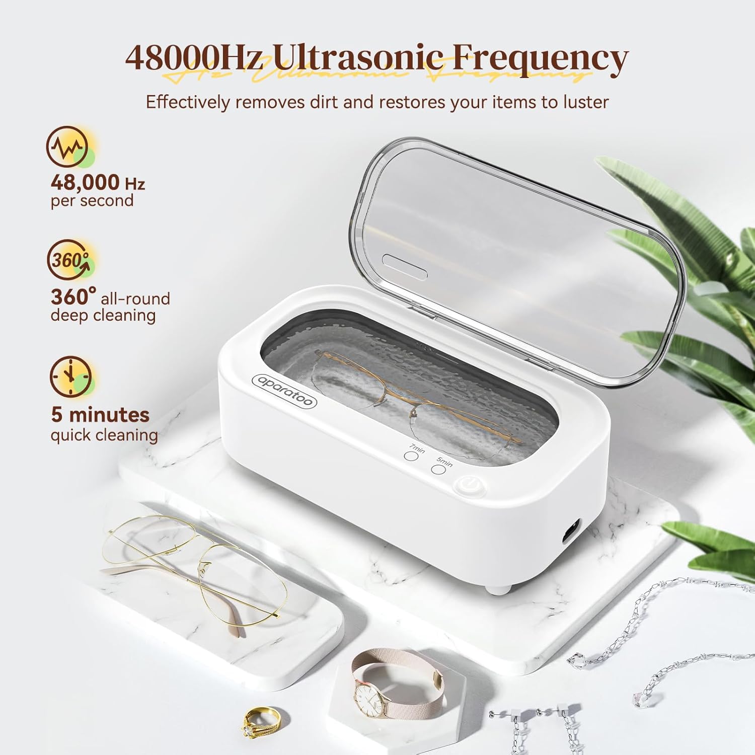 Limpiador ultrasónico de joyas de 11.8 fl oz, 47 KHz portátil profesional para el hogar, máquina de limpieza ultrasónica para joyas, gafas, relojes,