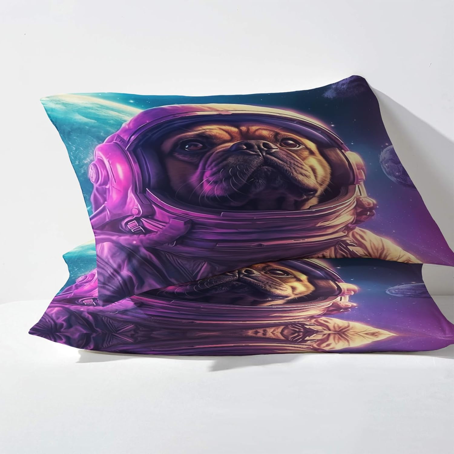 J6-&-101 – Sábanas de bulldog francés dividido tamaño King para cama ajustable, sábanas de astronauta, sábanas estampadas y juego de 5 piezas,