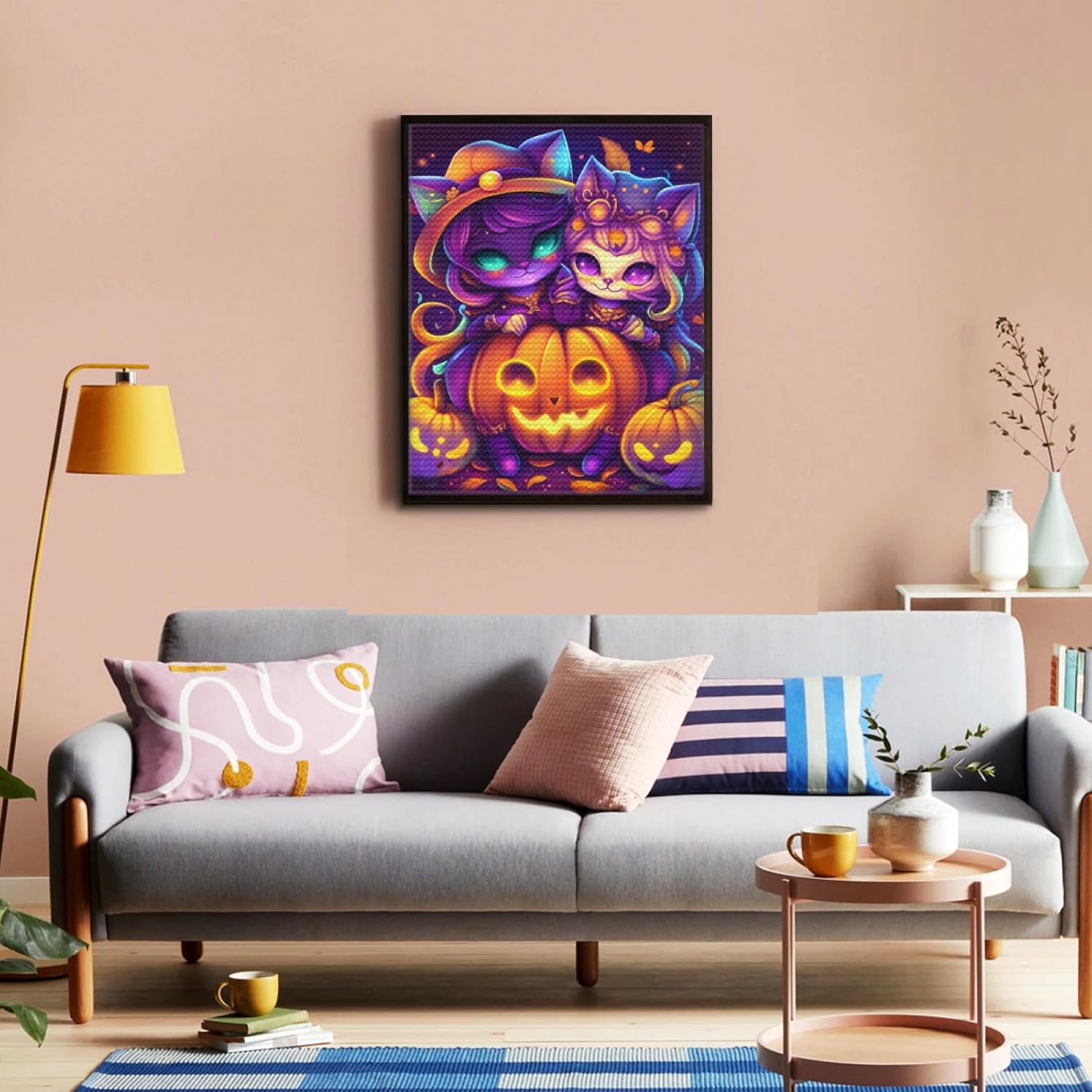 Afusvoe Kit de pintura de diamante de calabaza de Acción de Gracias de otoño para adultos principiantes, muñeca de oreja de gato, kit de arte de