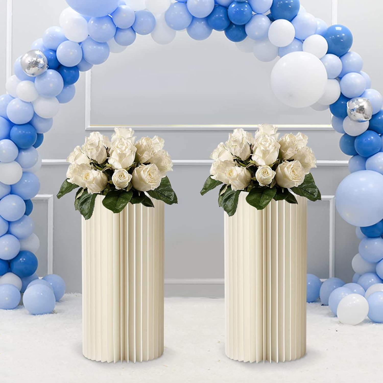 Wedding Centerpieces Cardboard Vases, Foldable Columns Display with PVC Lid, Flower Vase Flowers Stand Table Cylinder for Wedding Party Garden