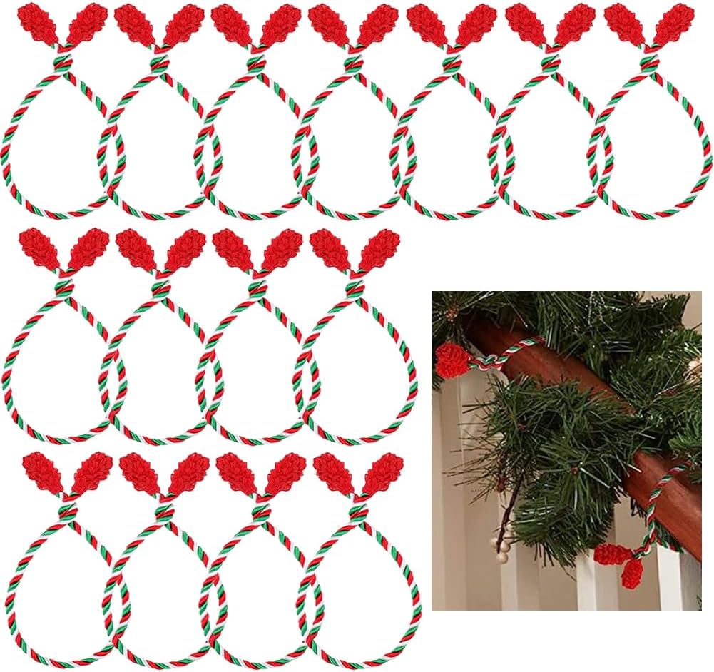 Corbatas decorativas flexibles, reutilizables y anudadas para envolver regalos de Navidad (15, verde, rojo y blanco)