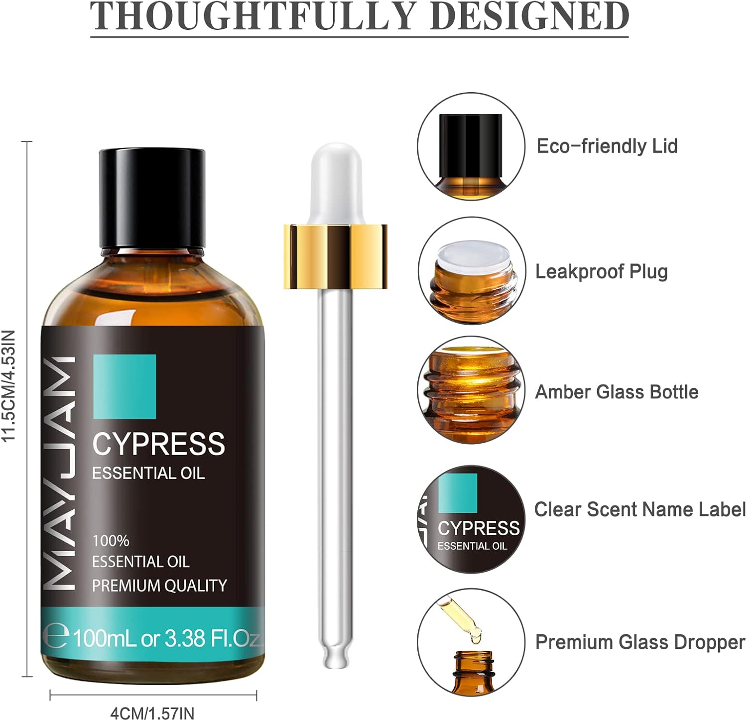 Cypress Essential Oil, MAYJAM 3.38fl.oz100ml Cypress Oil with Glass Dropper, Ideal for Bedroom Living Room Office Use