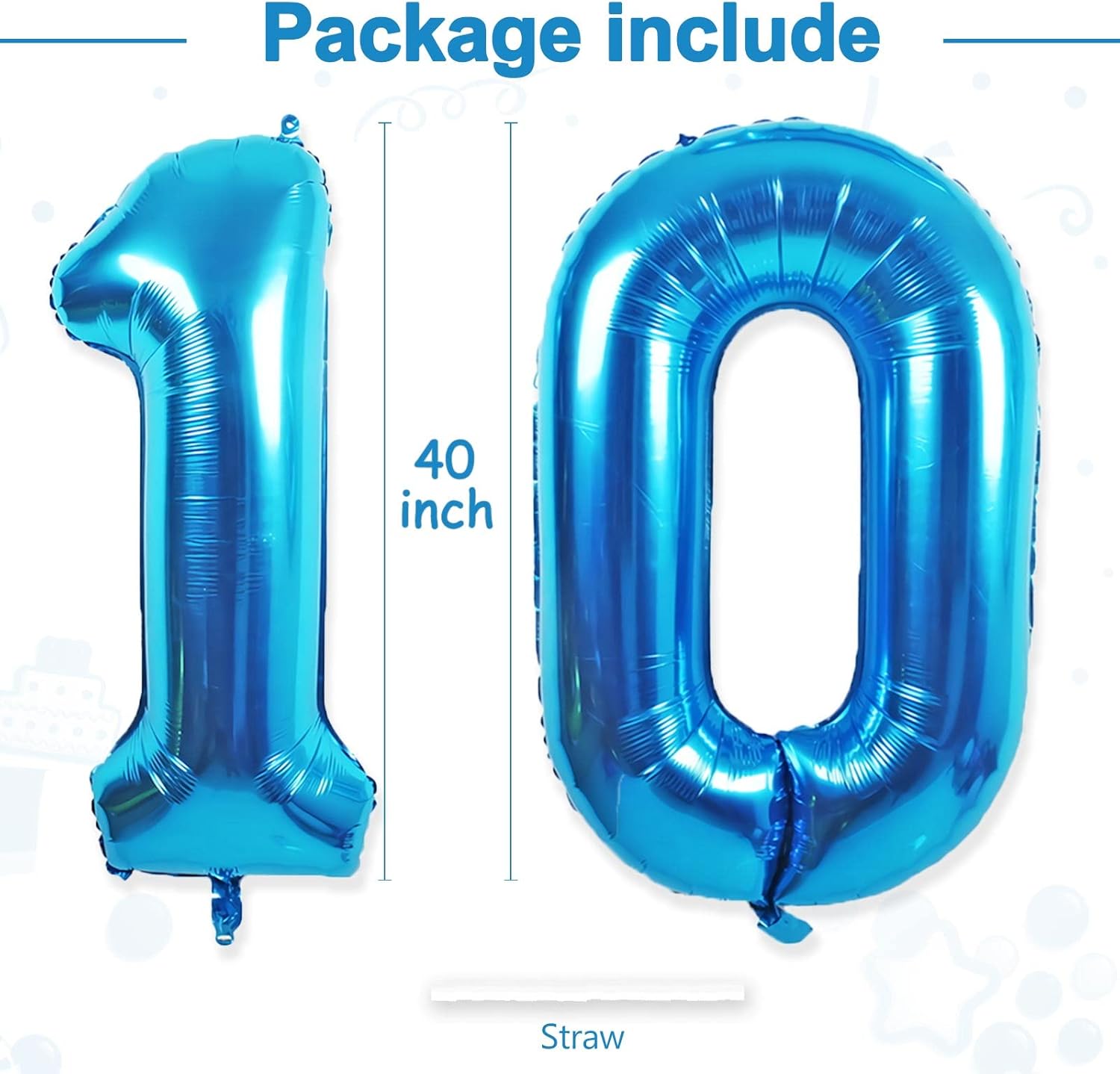 Globos gigantes de papel de aluminio azul con el número 10, globos gigantes de helio número 10 de 40 pulgadas para niños y niñas, decoraciones de
