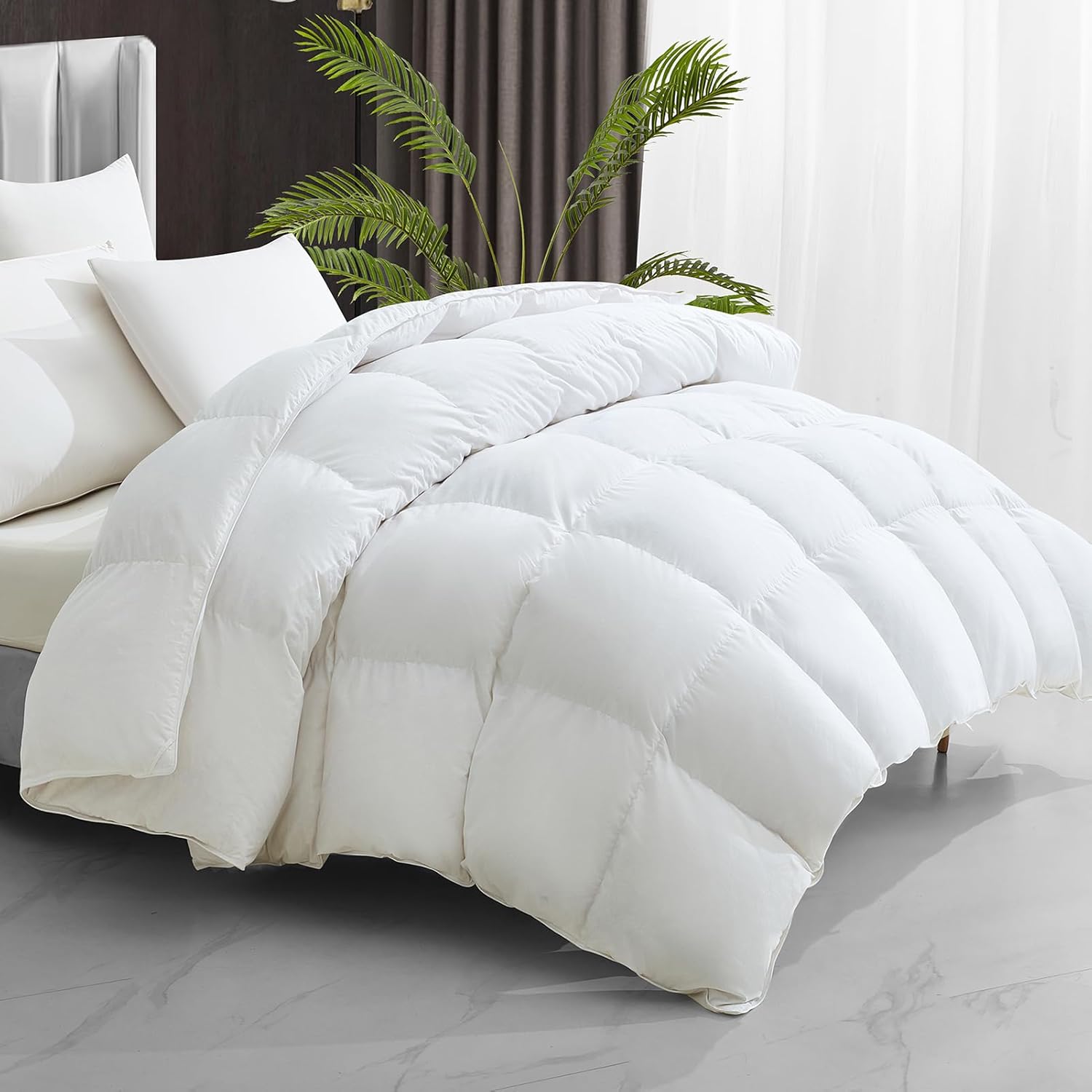 Maple&Stone Edredón de plumas tamaño Queen para todas las estaciones, relleno de edredón de plumón blanco, ultra suave, funda de 100% algodón,
