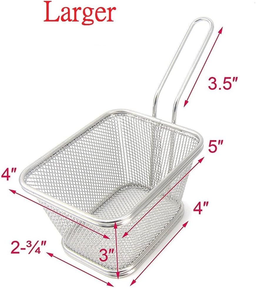 Mini cesta cuadrada de acero inoxidable, soporte para papas fritas, mesa de comida frita (más grande de 5 pulgadas)