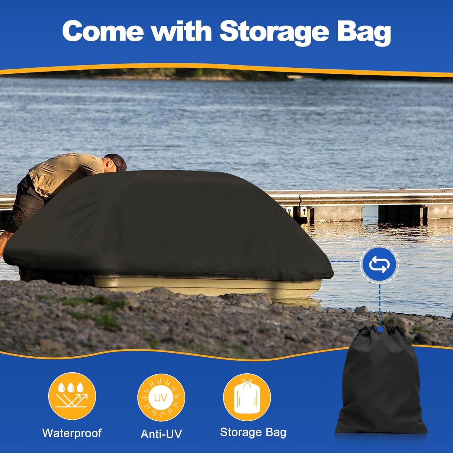 YimSting Funda impermeable 600D para lancha de estanque de 8 a 10 pies de largo, para lancha de pesca y lancha de pesca, lona resistente de grado