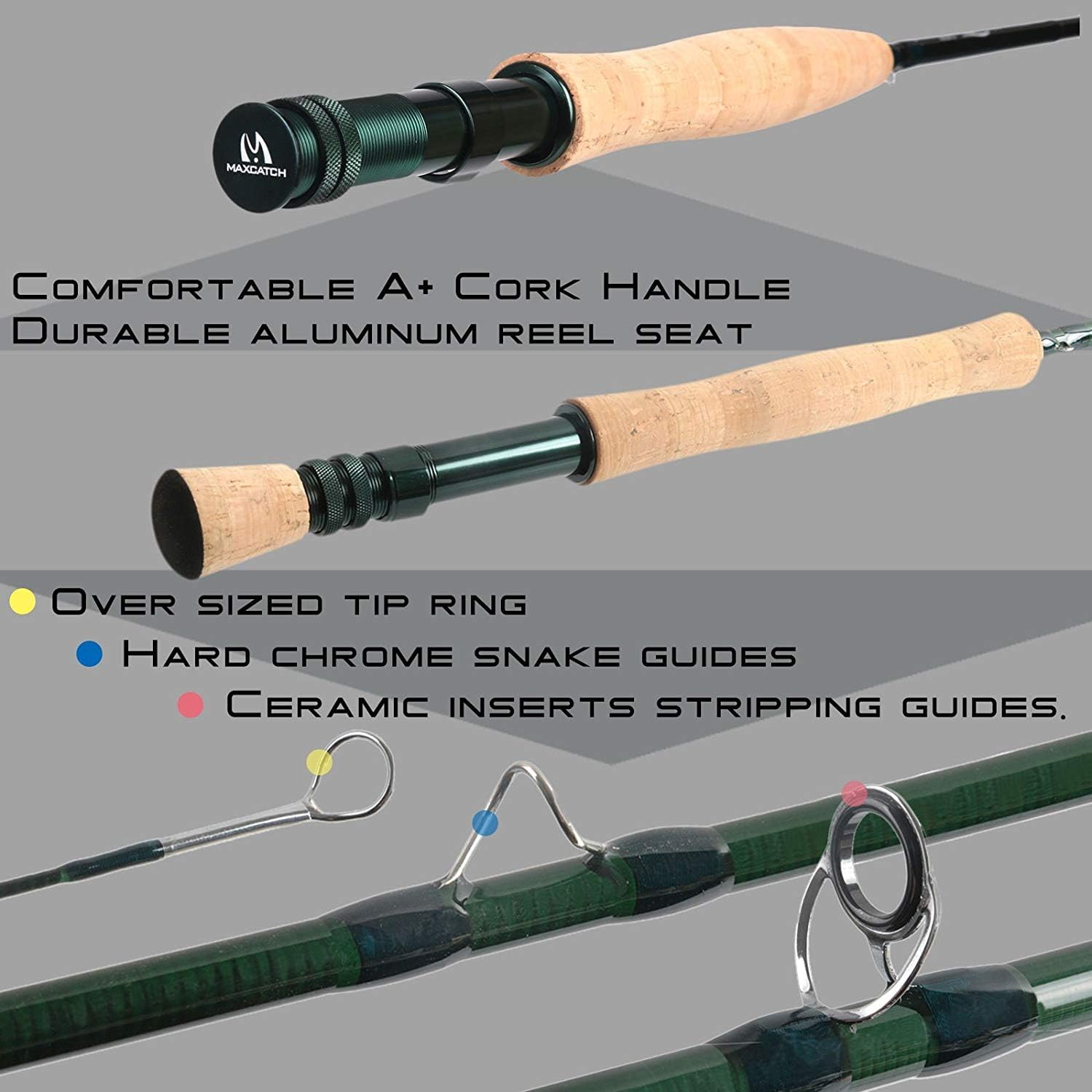 M MAXIMUMCATCH Maxcatch Extreme – Caña de pescar con mosca de grafito extremo, 4 piezas, 9 pies con carbono IM6 en blanco, guías cromadas duro,