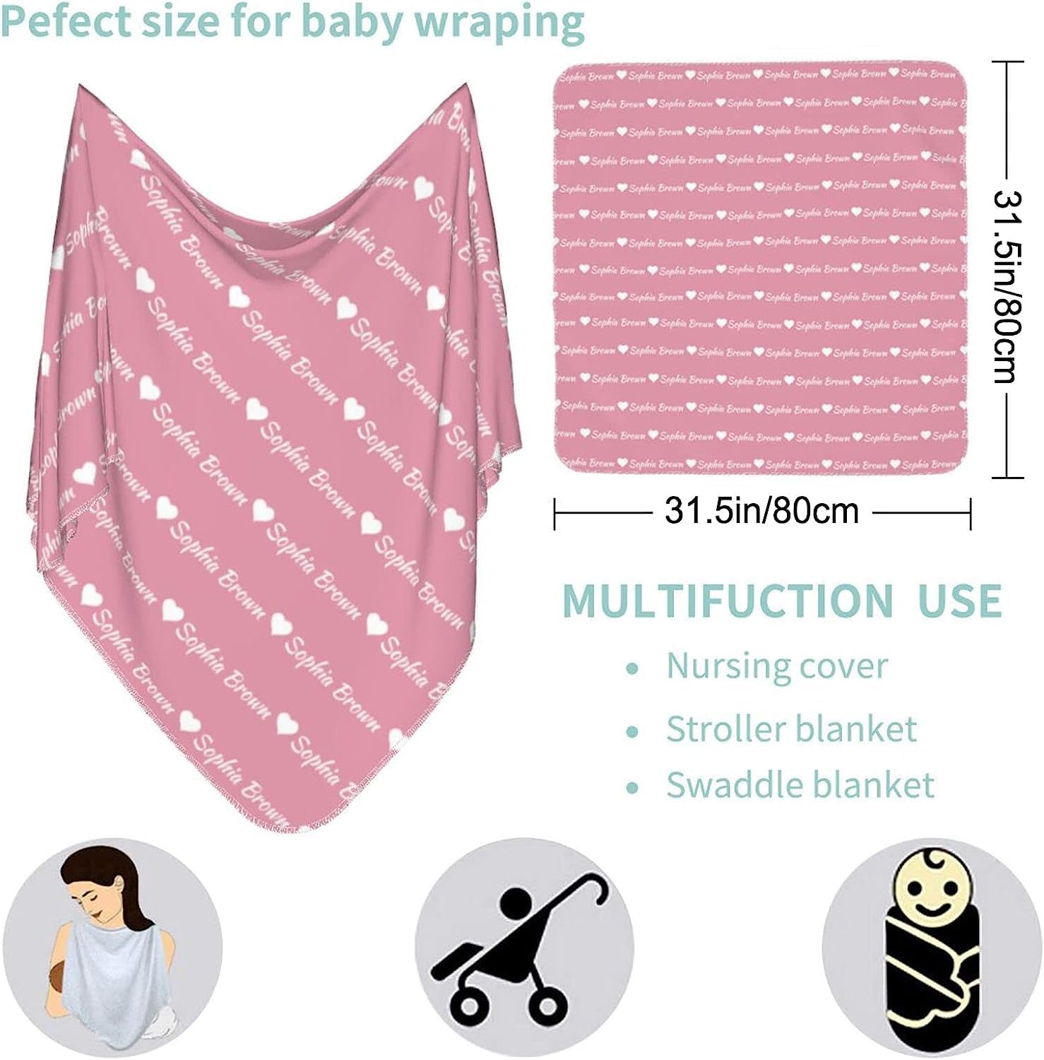 Manta personalizada para bebé, niña, niño, manta con nombre personalizado para recibir con diadema de lazo y sombrero, artículos personalizados para