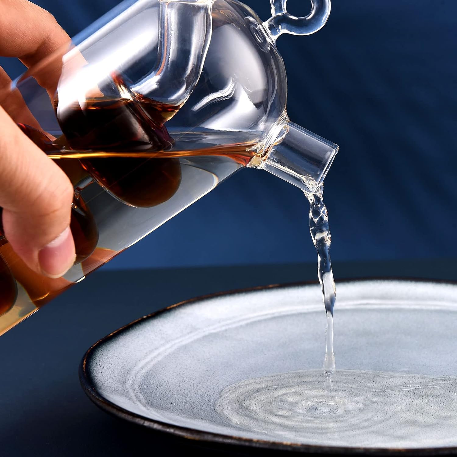 Dispensador de aceite y vinagre 2 en 1, suministros de cocina multifuncionales, botella de aceite de oliva de vidrio con tapones de corcho, botella