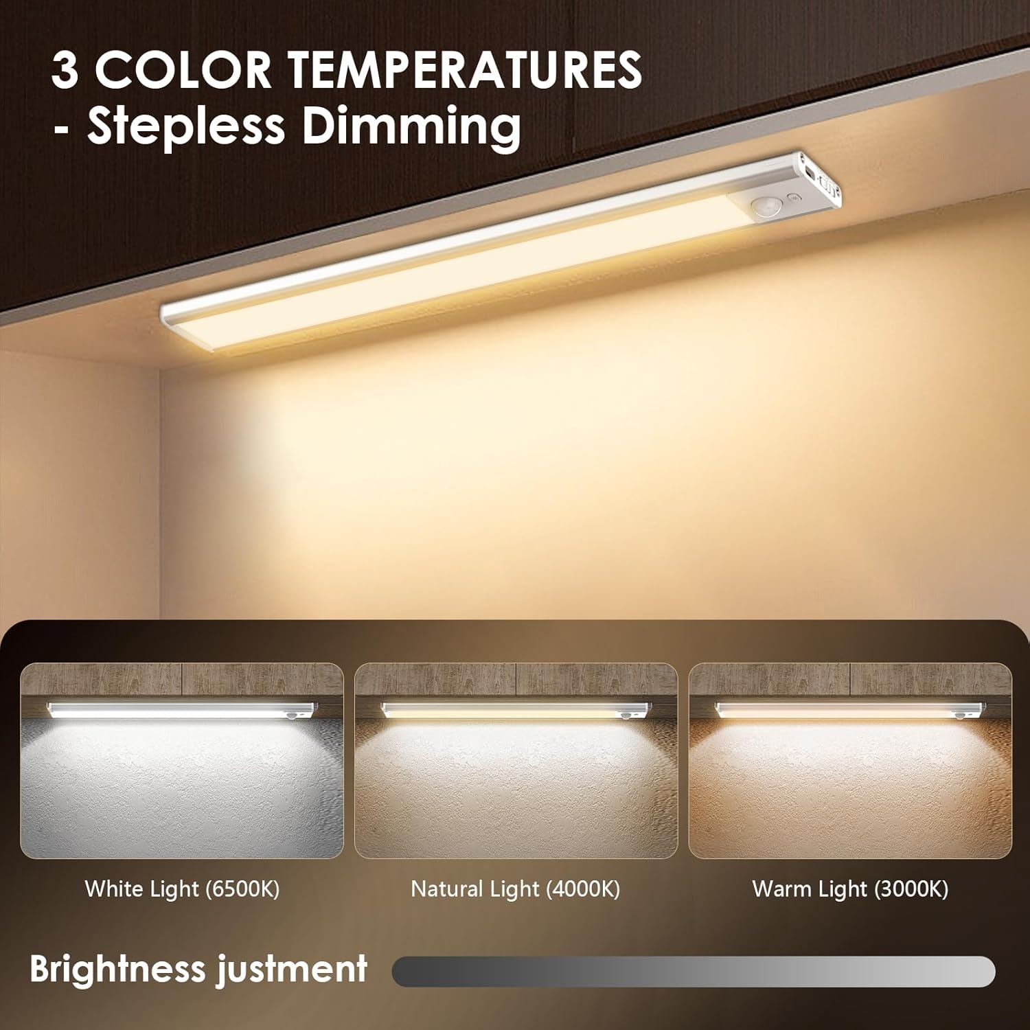 Luces para debajo del gabinete, 72 luces LED con sensor de movimiento para interiores, luces recargables por USB, iluminación inalámbrica de 3