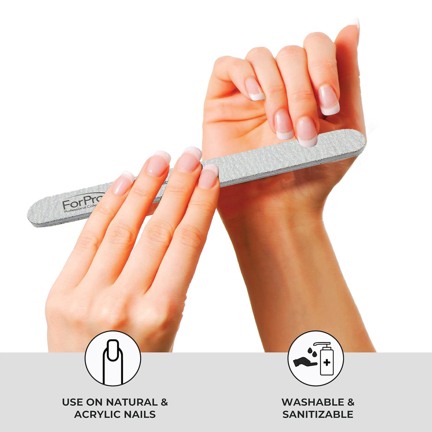 ForPro Professional Collection Zebra – Tabla de espuma, grano 180180, lima de uñas de manicura de doble cara, 7 pulgadas de largo x 0.75 pulgadas de