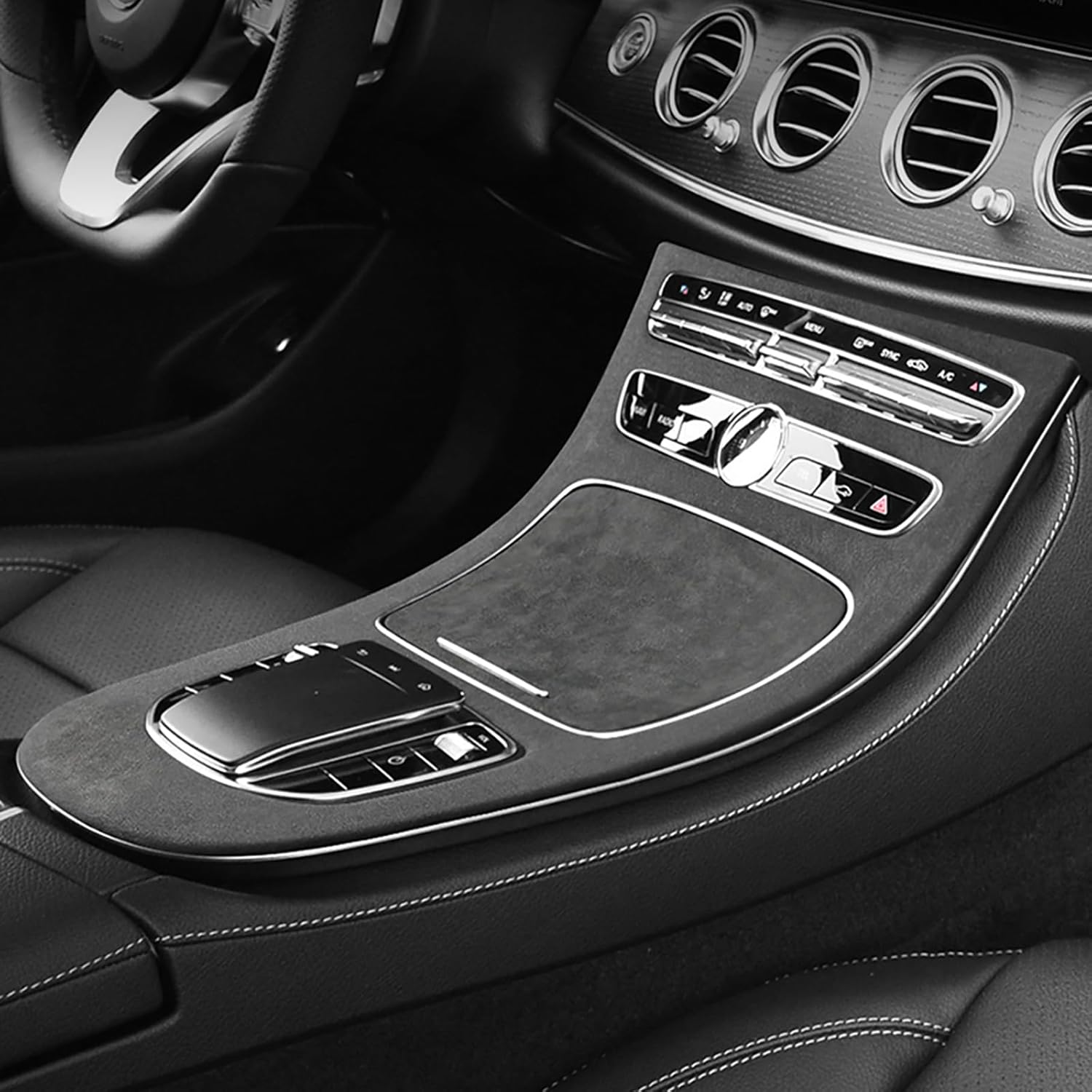 Cubierta de panel de consola central para Mercedes-Benz Clase E W213 2019 2020, estilo Alcántara, caja de almacenamiento, accesorios interiores
