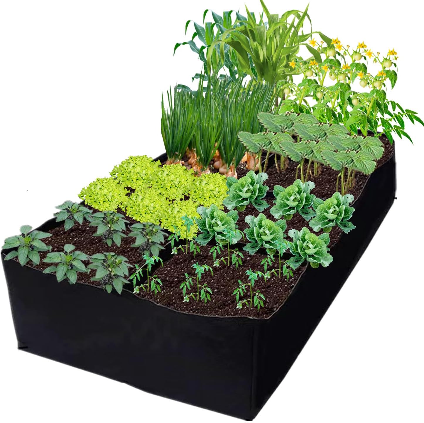 Niurui Cama de jardín elevada de tela de 128 galones, 8 agujeros, rectangular, 14.11 oz, gruesas, no tejidas, bolsas de cultivo para jardinería,