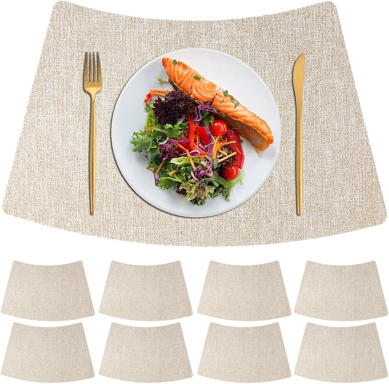 Juego de manteles individuales 468 para mesa de comedor, lavables, resistentes al calor, antideslizantes, de poliuretano (color beige, tamaño