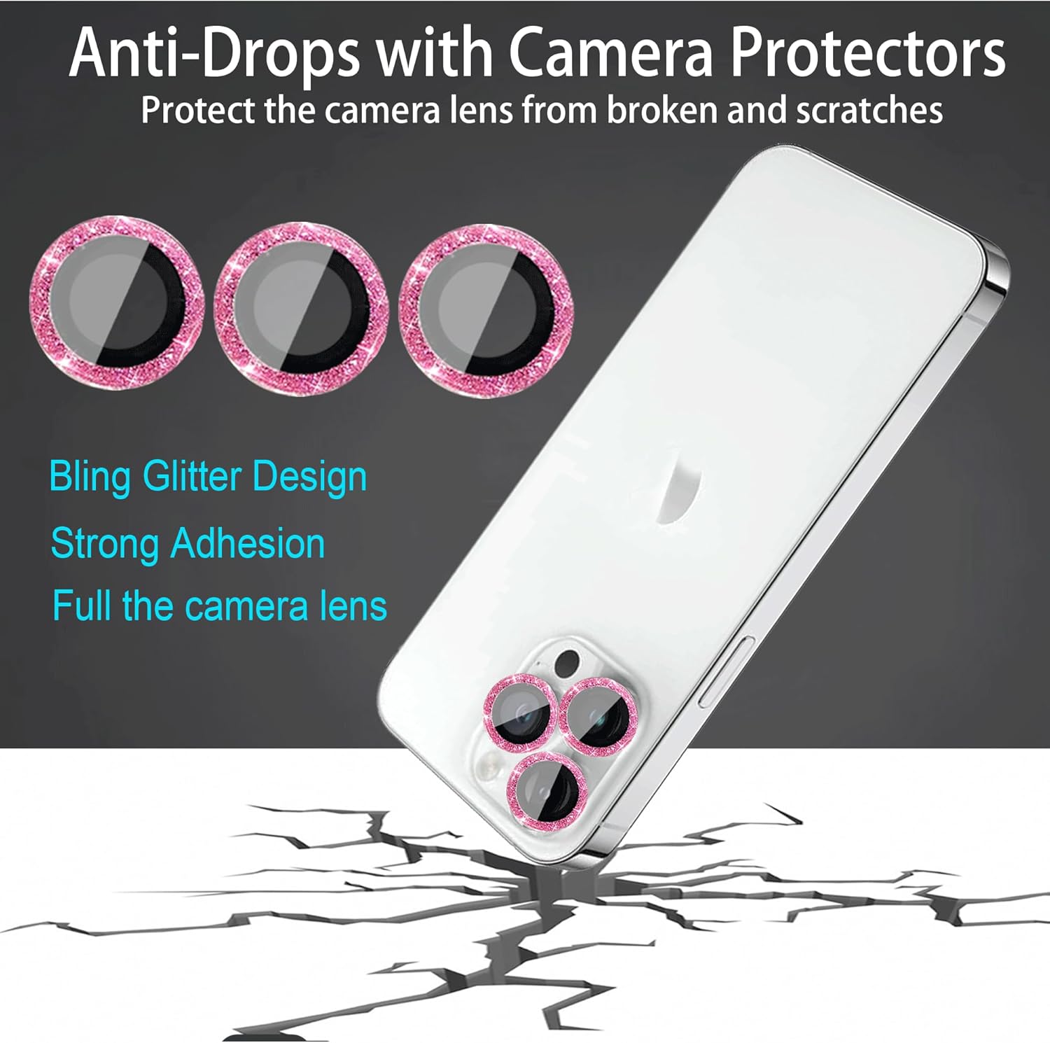 3+1 compatible con iPhone 13 Pro y iPhone 13 Pro Max, protector de lente de cámara con purpurina brillante, cubierta de cámara de vidrio templado,