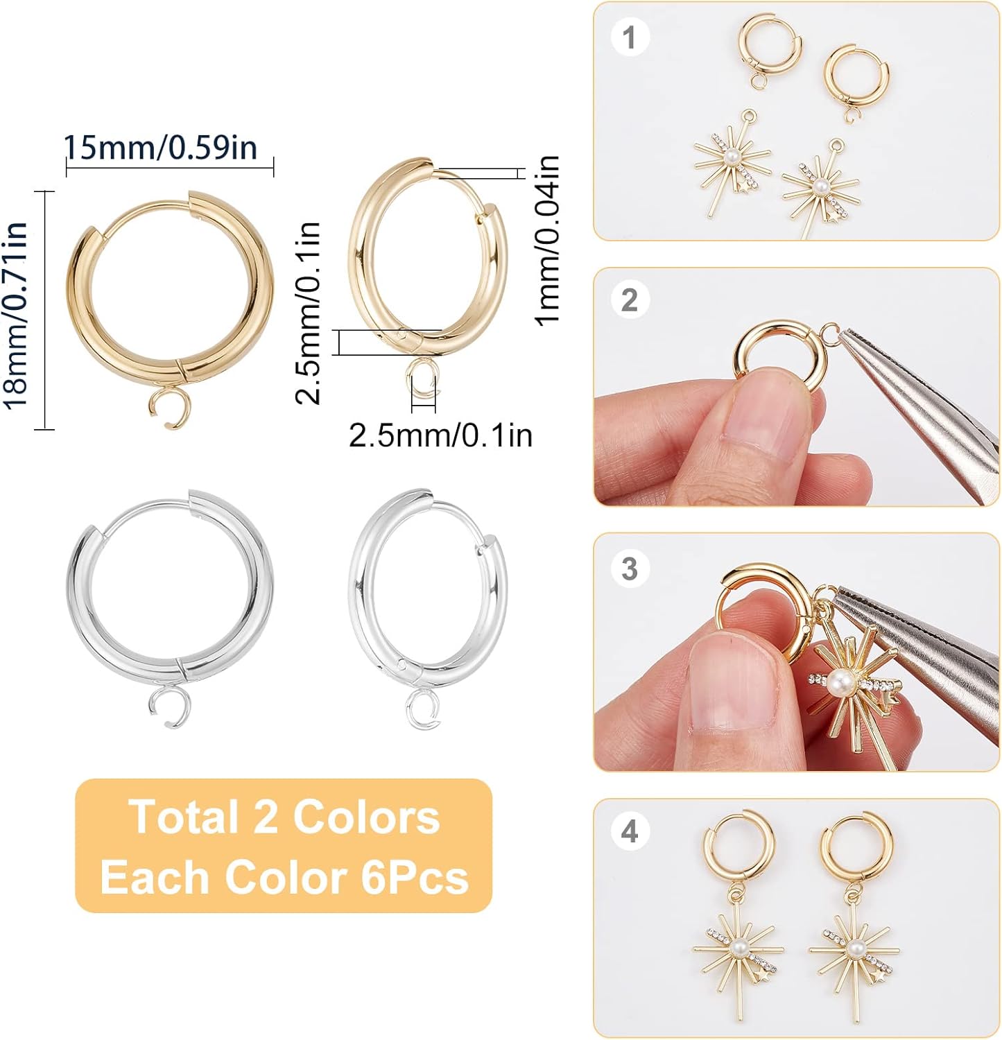 SUNNYCLUE Ganchos para pendientes Huggie Hoop
