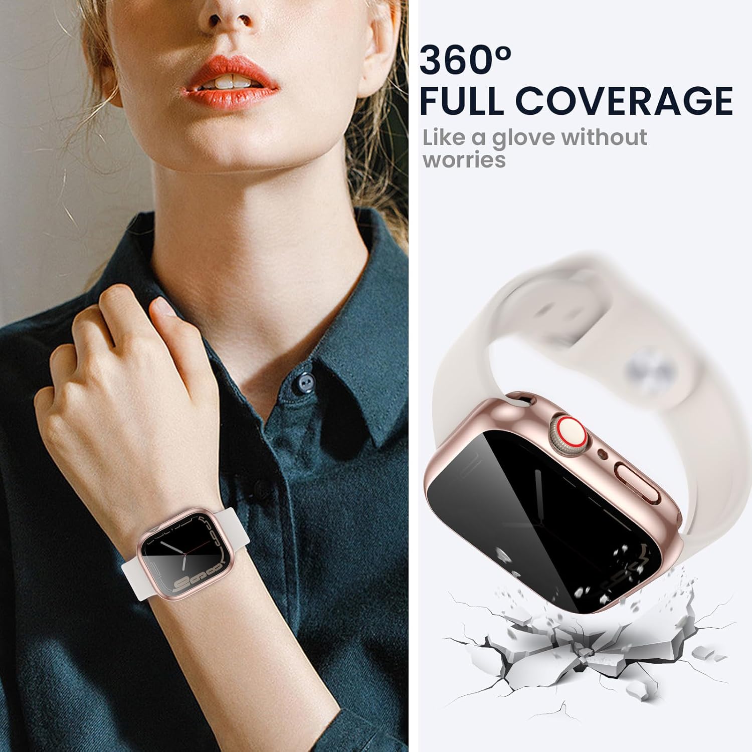 Tensea Funda protectora de pantalla impermeable para Apple Watch (2 en 1) para Apple Watch, serie SE 6, 5, 4, 1.575 pulgadas, iWatch PC, película de