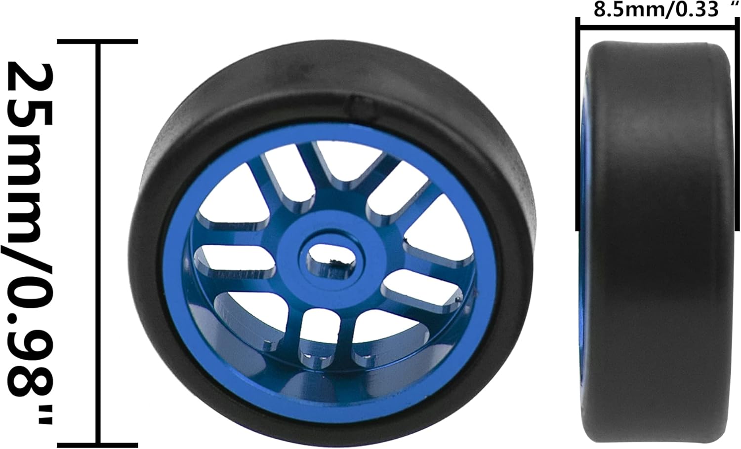 ShareGoo – Llantas de aleación y neumáticos de plástico compatibles con 128 Wltoys K969 K989 P929 Drift Kyosho Mini-Z Mini-Q Mini-D RC Drift Car