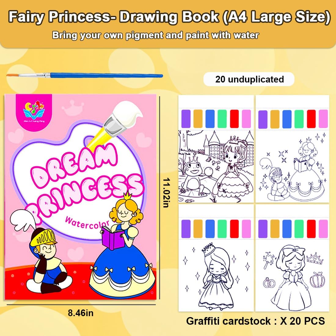 YXOTJHS Juegos de pintura de acuarela para niños, pintura grande con libros de agua, libros de acuarela para colorear para niños de 4 a 8 años,