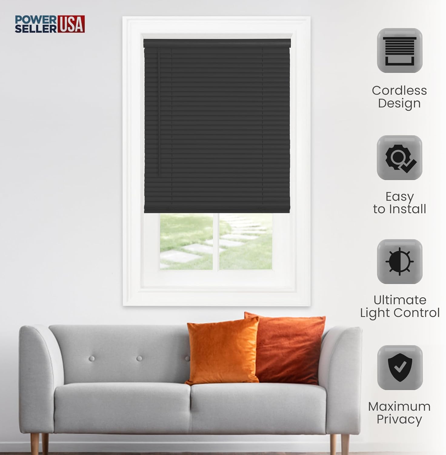 PowerSellerUSA Persianas sin cordones, privacidad y filtro de luz, listones de 1 pulgada de vinilo, tratamiento de ventana anti-UV, se adapta a