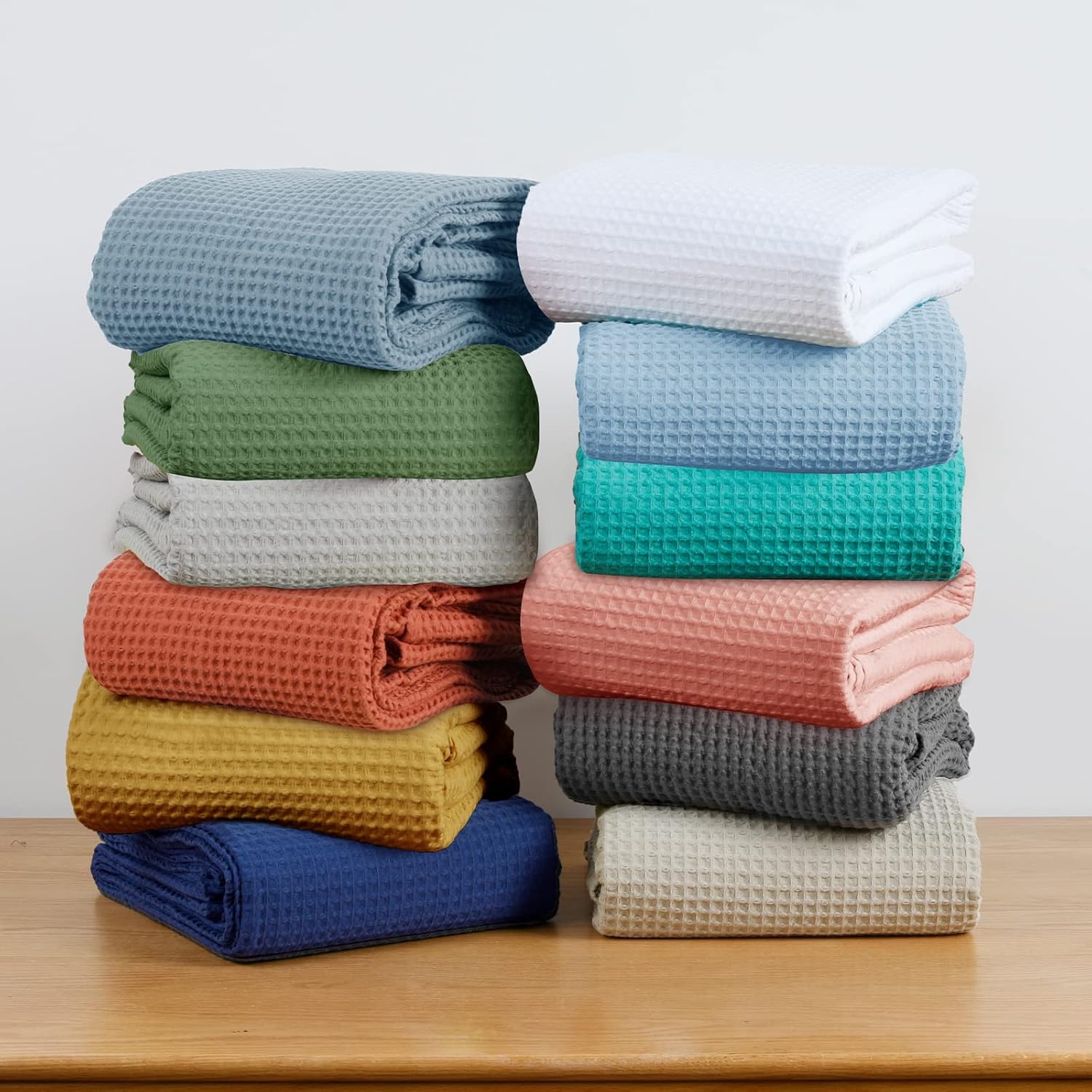 PHF – Manta 100% algodón tejido gofre tamaño individual 66 x 90 pulgadas, manta suave y transpirable prelavada para todas las estaciones, capa