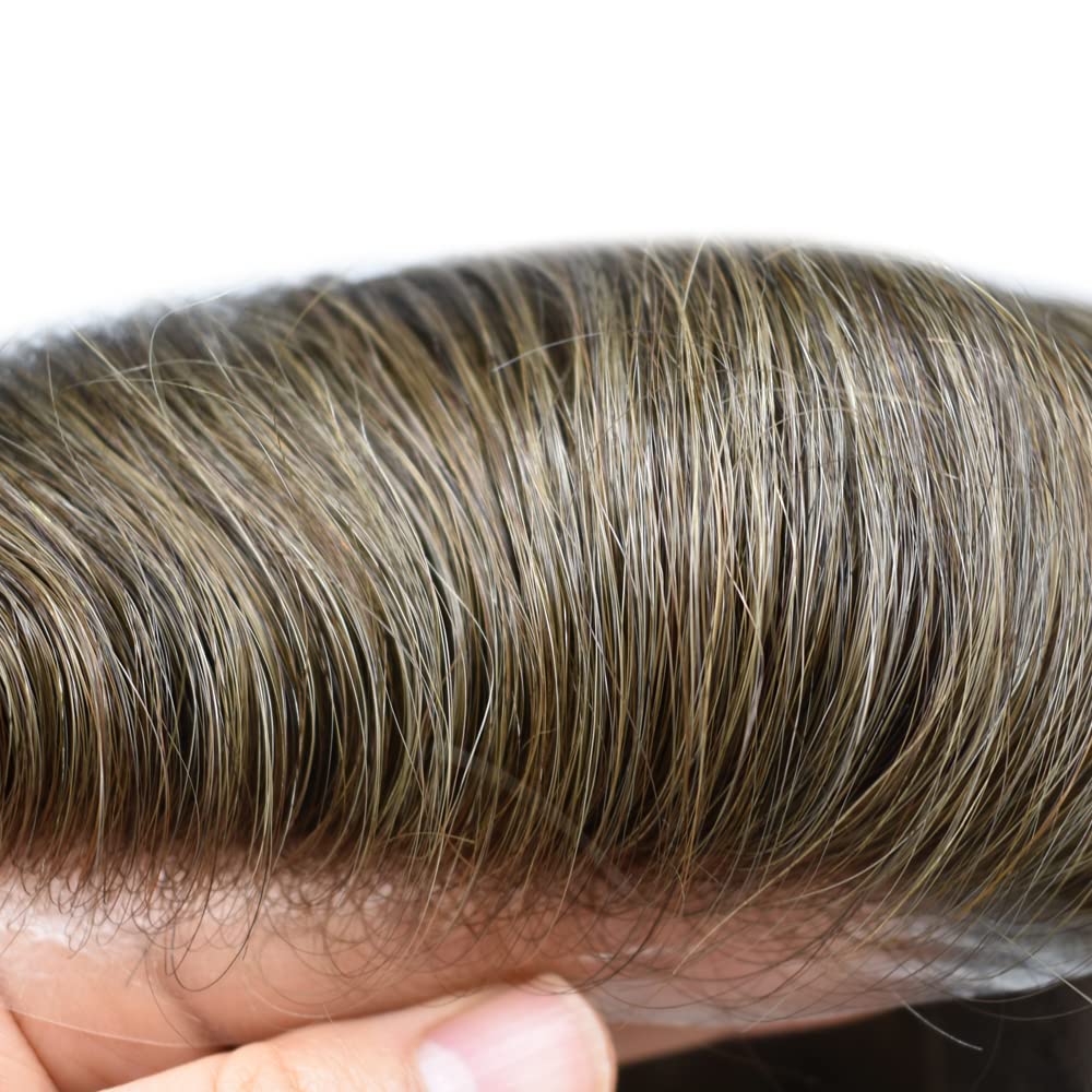 Toupee – Piezas de cabello para hombre, encaje suave, cabello humano real, sistema de unidades de cabello tipo tupé, cabello humano para hombre,