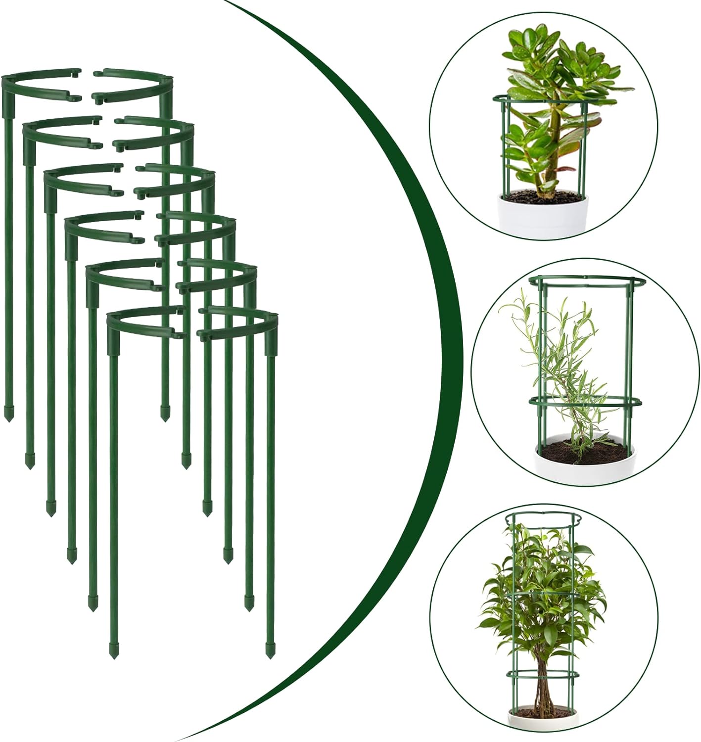 Paquete de 12 estacas de soporte para plantas semicirculares, soporte apilable de 3 niveles para flores de jardín, estacas para plantas de interior