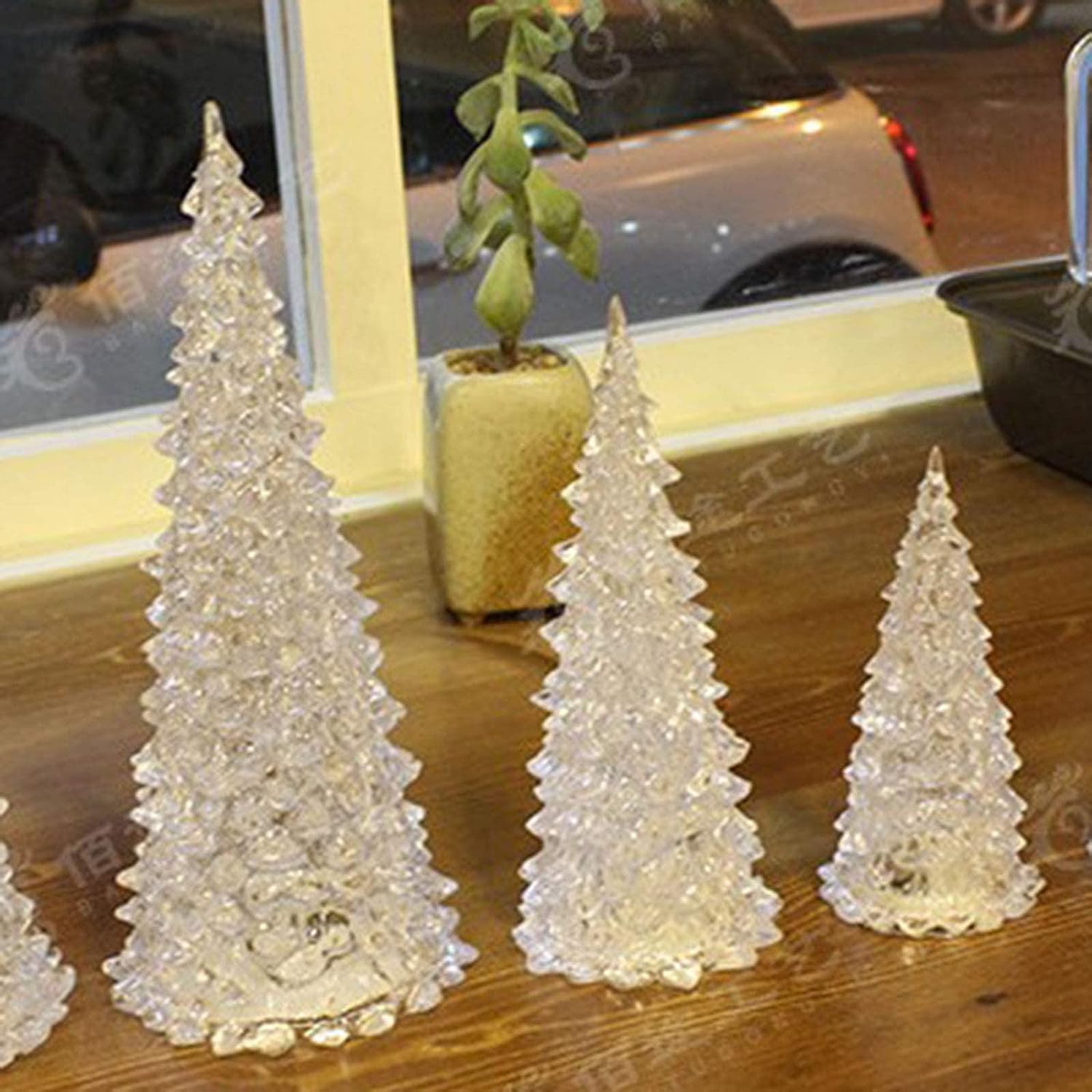 Sayoc Paquete de 3 árboles de Navidad LED acrílicos azules, juego 2023 con 7 luces que cambian de color, perfecto para decoración navideña